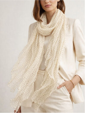 Rudsak Silk Scarf Cream Polka Dot Sheer Long New With Box